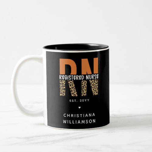 Custom RN Registered Nurse Leopard Typography Two_Tone Coffee Mug