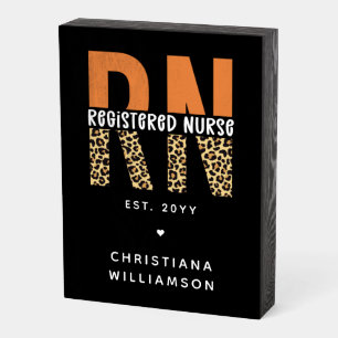 Custom RN Registered Nurse Leopard Typography Wooden Box Sign