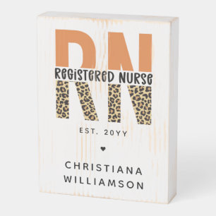 Custom RN Registered Nurse Leopard Typography Wooden Box Sign