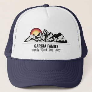 Custom Road Trip Mountain Sunset Family Vacation Trucker Hat