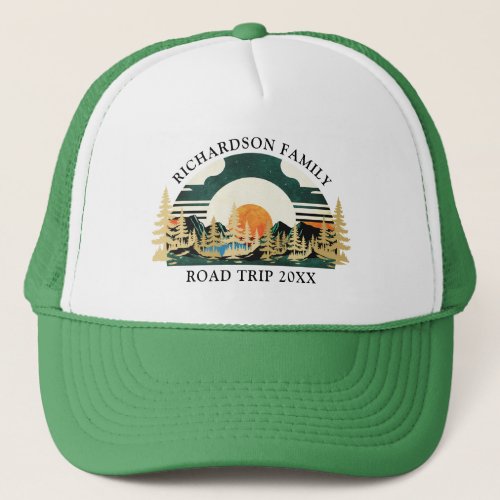 Custom Road Trip Sunset Camping Family Reunion Trucker Hat