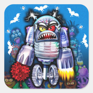 Custom Robo Monster Halloween Sticker. Square Sticker
