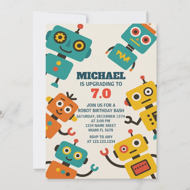 Custom Robot Birthday Invitation (Front)