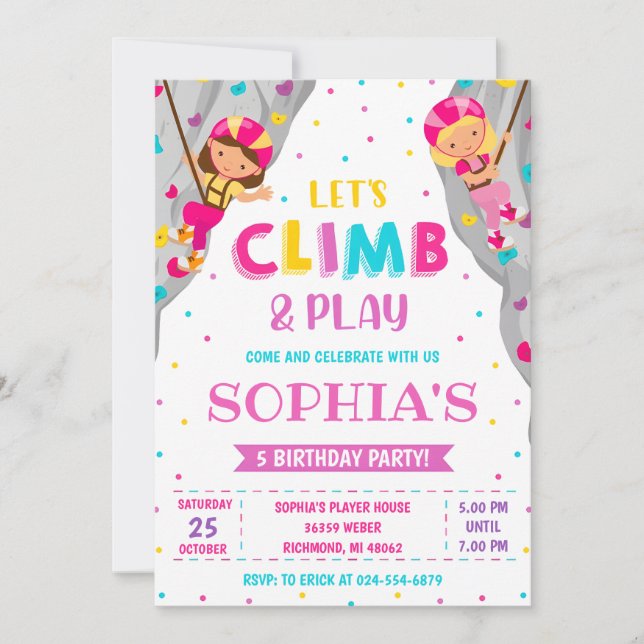 Custom Rock Girl Climb Birthday Party Invitation (Front)