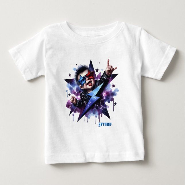 Custom Rock On Lightning Bolt Baby T-Shirt (Front)