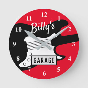Custom rock & roll guitar car garage wall clock