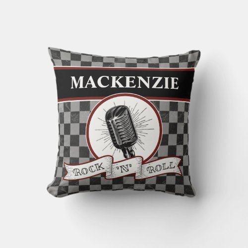 Custom Rock  Roll Music Singer Retro Microphone T Throw Pillow