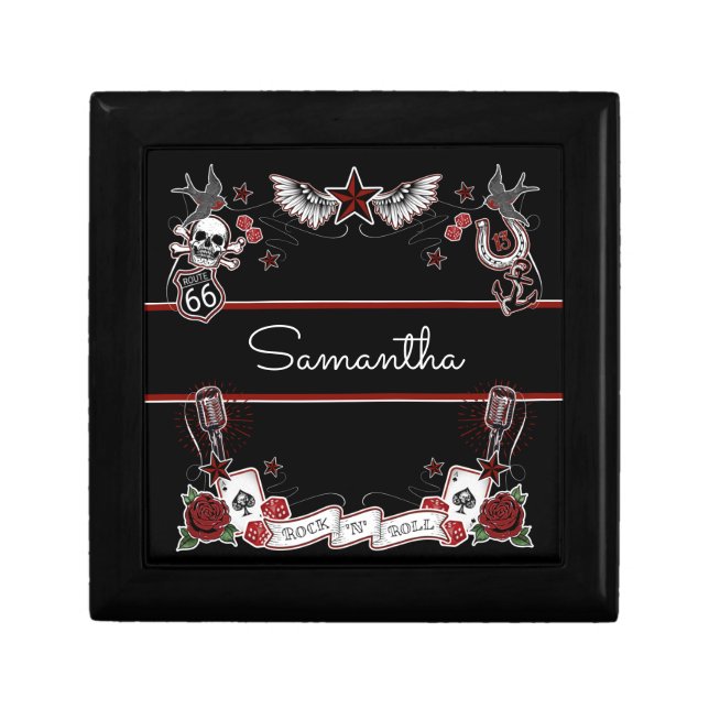 Custom Rockabilly Rock & Roll Microphone Keepsake  Gift Box (Front)