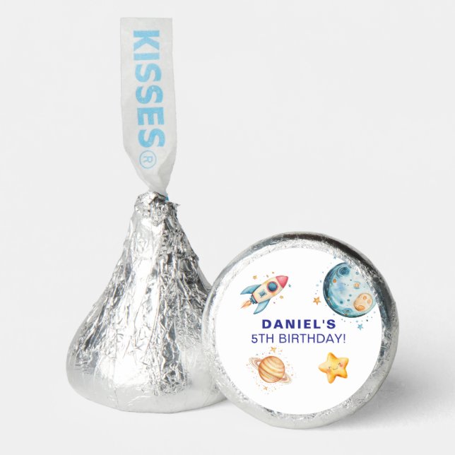 "Custom Rocket Space-Themed Kids Birthday Hershey®'s Kisses® (Front)