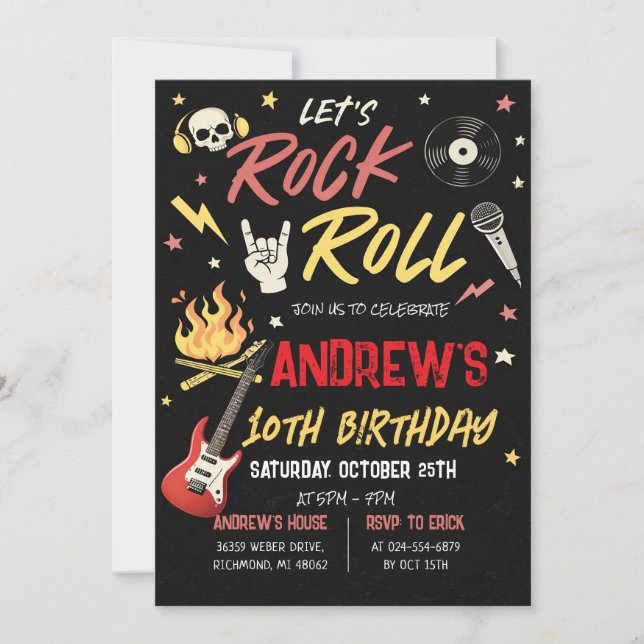 Custom Rockstar Birthday Invitation (Front)