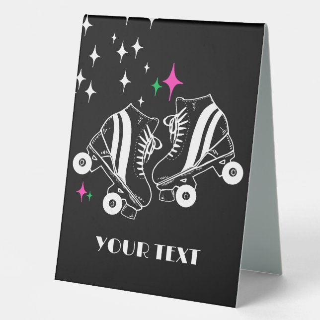 Custom Roller Skates Skating Black Disco Party  Table Tent (Front)