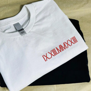 Custom Roman Numeral Birthday Anniversary Date Embroidered T-Shirt