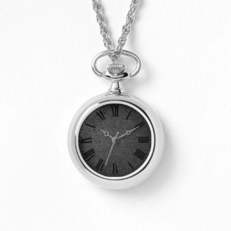Custom Roman Numeral Grey Texture Necklace Watch
