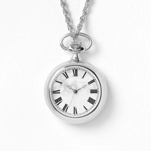 Custom Roman Numeral White Bokeh Necklace Watch