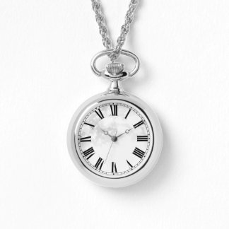 Custom Roman Numeral White Bokeh Necklace Watch