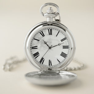 Custom Roman Numeral White Bokeh Pocket Watch