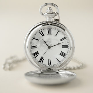 Custom Roman Numeral White Bokeh Pocket Watch