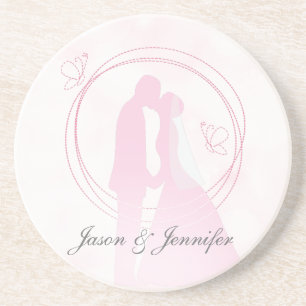 Custom Romantic Dreamy Pink Wedding Couple Drink C Coaster