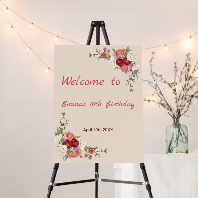 Custom romantic floral Birthday Party Foam Board (In Situ (Stand))