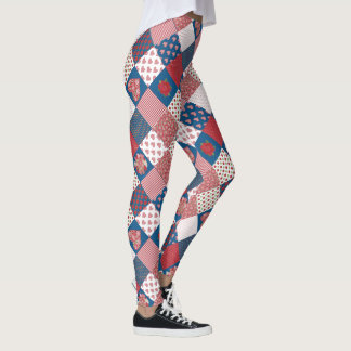 Custom Romantic Hearts and Roses Faux Patchwork Leggings