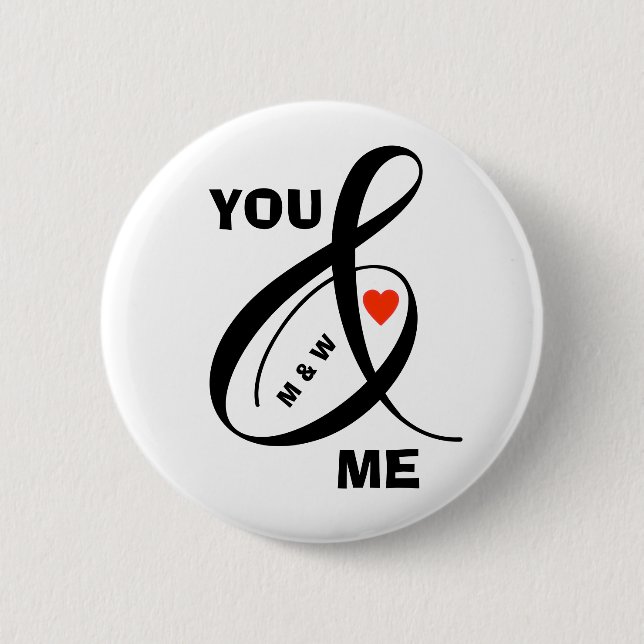 Custom Romantic Initials Heart    Button (Front)