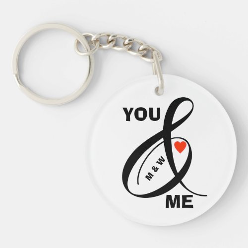 Custom Romantic Initials Heart    Keychain