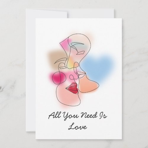 Custom Romantic Mono Line  Heart Gradient Blur  Holiday Card