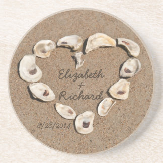 Custom Romantic Name Sea Shell Heart Coaster