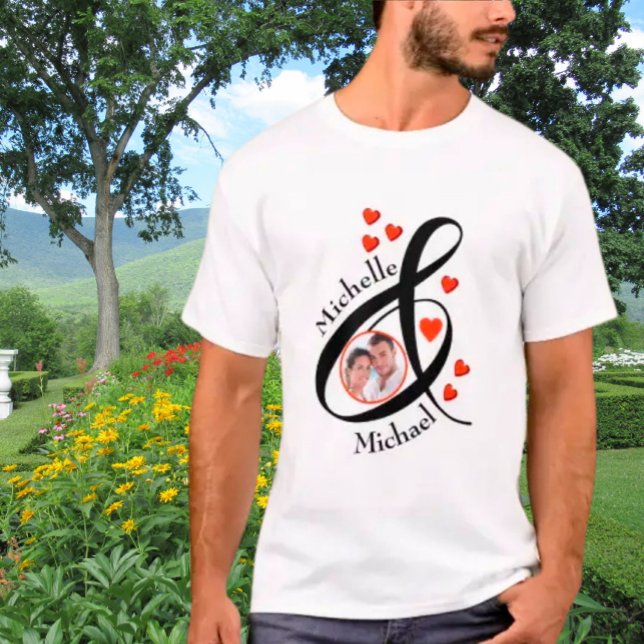 Custom Romantic Photo First Names Heart     T-Shirt (Creator Uploaded)
