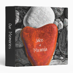 Custom Romantic Red Heart Beach Stone 3 Ring Binder