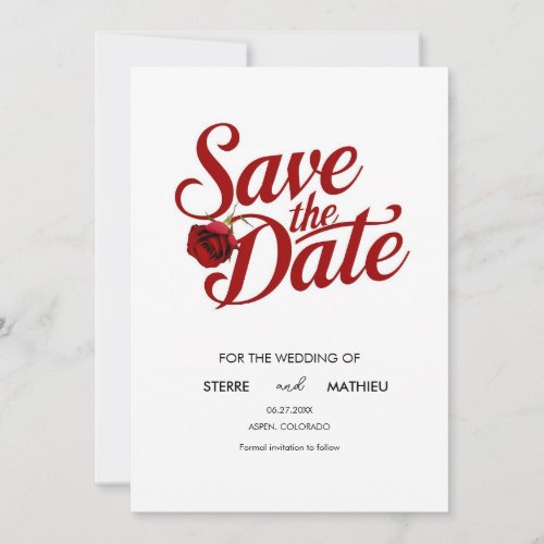 Custom Romantic Red Rose Wedding Save The Date