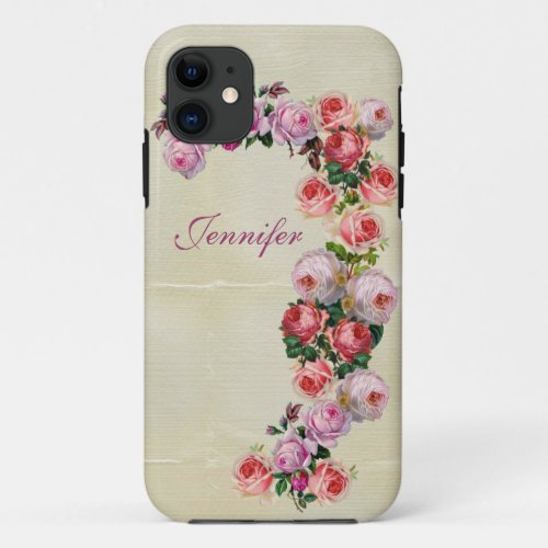 Custom Romantic Vintage Roses  Name iPhone 11 Case