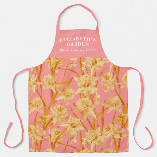 Custom Romantic Watercolor Daffodil Pattern  Apron (Front)
