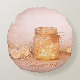 Custom Romantic Wedding Fairy Lights Round Pillow