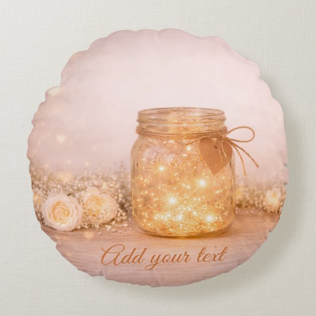 Custom Romantic Wedding Fairy Lights Round Pillow (Front)