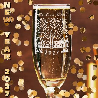 Custom Rome Fireworks New Year 2027 Italy Engraved Champagne Flute