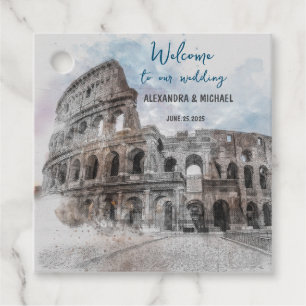 Custom Rome Italy Watercolor Wedding Elegant Favor Tags