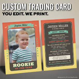 Custom Rookie Trading Card, First Birthday Retro Calling Card