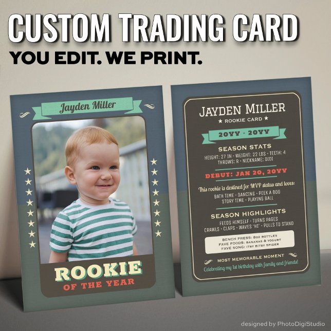 Custom Rookie Trading Card, First Birthday Retro  Calling Card (Custom Rookie Trading Card, First Birthday Retro Rookie Card)