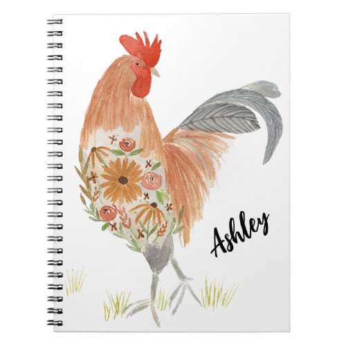 Custom Rooster Watercolor Notebook