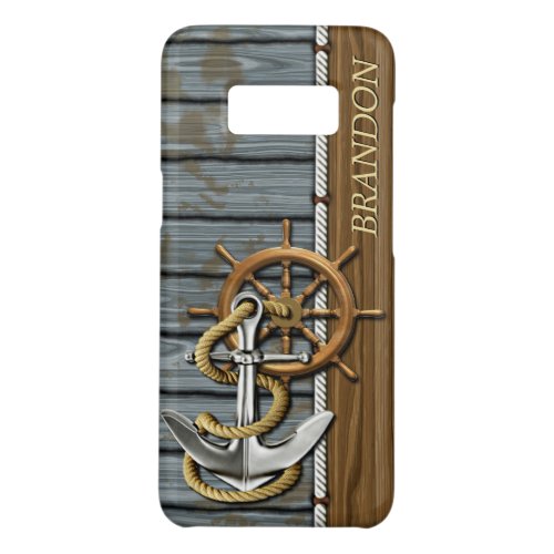 Custom Rope Wheel Nautical Anchor Wood Pattern Case_Mate Samsung Galaxy S8 Case