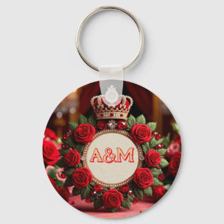 👑 Custom Rose Crown Monogram Name Gift for Her 🌹 Keychain