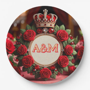 👑 Custom Rose Crown Monogram Name Gift for Her 🌹 Paper Plates