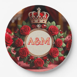 👑 Custom Rose Crown Monogram Name Gift for Her 🌹 Paper Plates