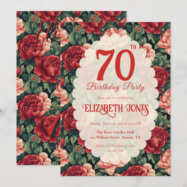 Custom Rose Floral Happy Birthday Invitation (Front/Back)