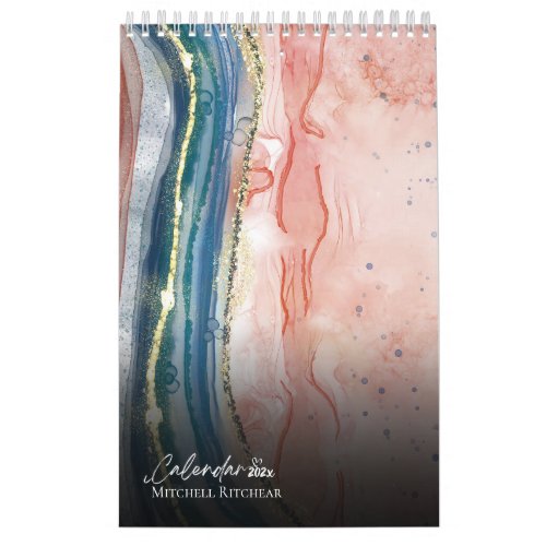 Custom Rose gold blue Marble watercolor Glitter  Calendar