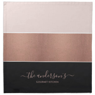 CUSTOM ROSE GOLD BLUSH PINK COPPER BLACK STRIPS CLOTH NAPKIN