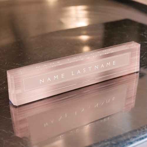 Custom Rose Gold Blush Pink Foil Modern Desk Name Plate