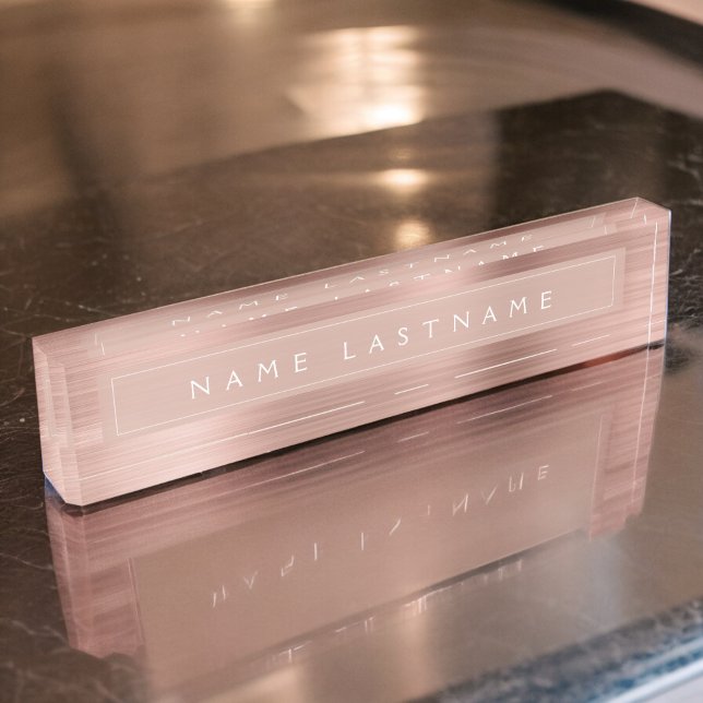 Custom Rose Gold Blush Pink Foil Modern Desk Name Plate (Creator Uploaded)