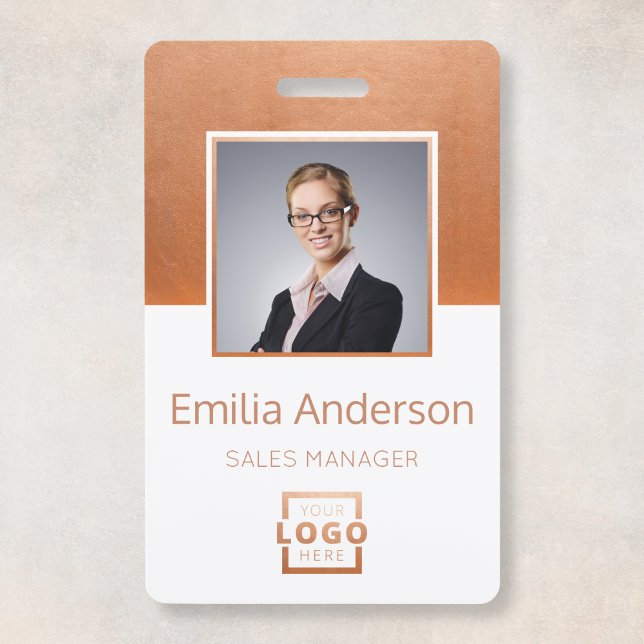 Custom Rose Gold Business Logo Employee Photo Badge (Creator Uploaded)